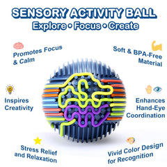 KIDHABE sensory-ball close-up shows tactile string textures for exploration.