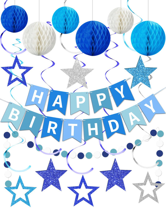 Kidific blue happy birthday banner for a festive photo backdrop