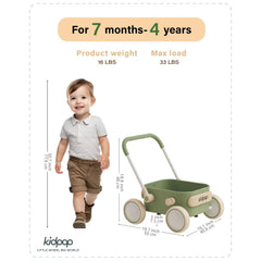 Kidpop PULA walker side view shows low-height design for tiny hands