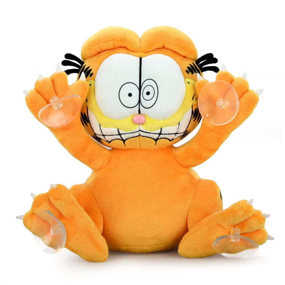 Kidrobot Garfield 8-inch window cling with four suction cups for secure glass mounting.