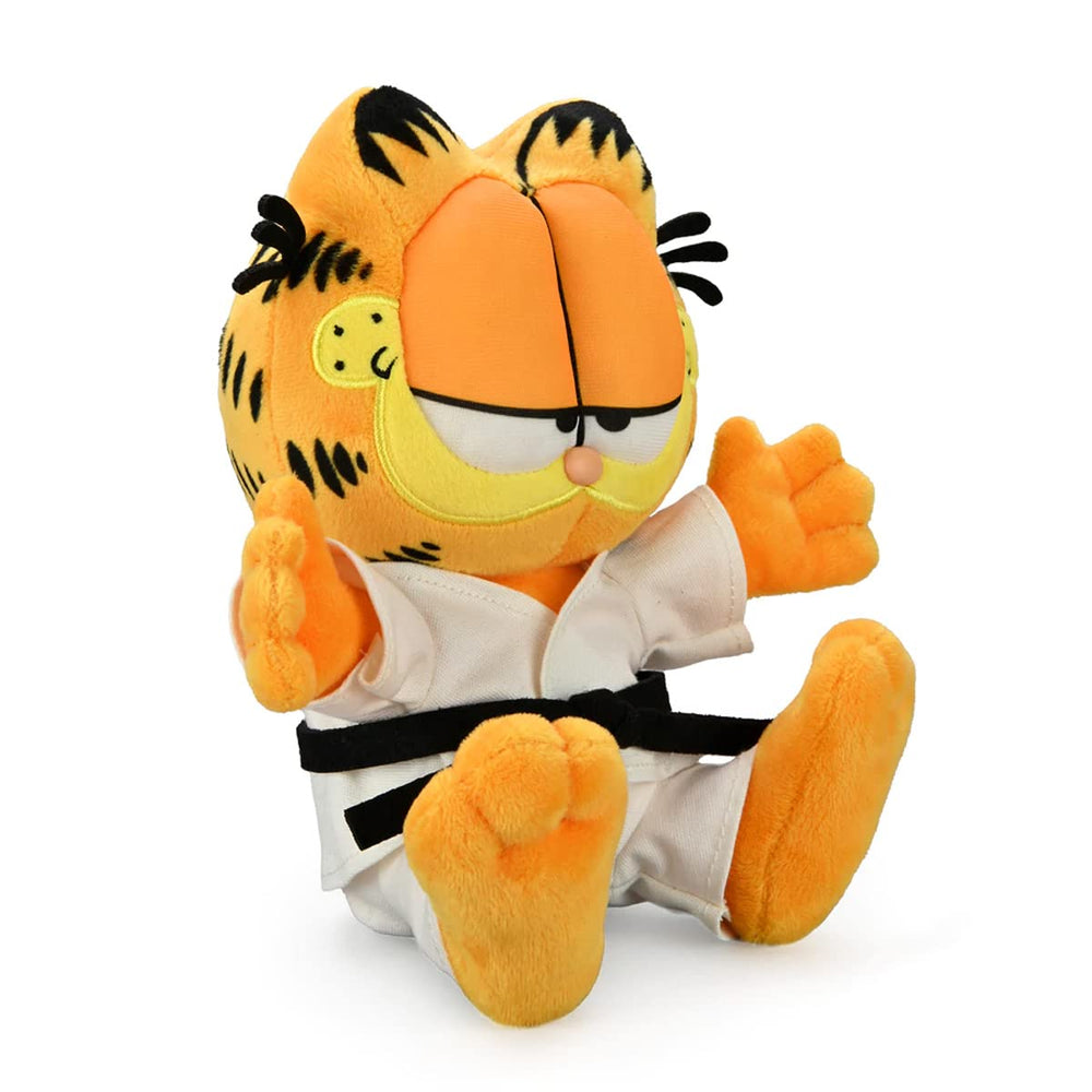 Kidrobot Karate Garfield GI Plush on a shelf display, compact and iconic addition.