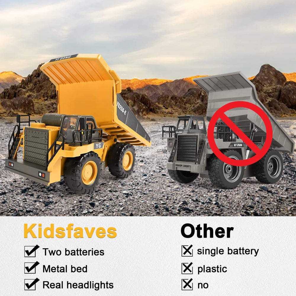 KidsFaves dumps at 45 degrees for realistic load-off moments.