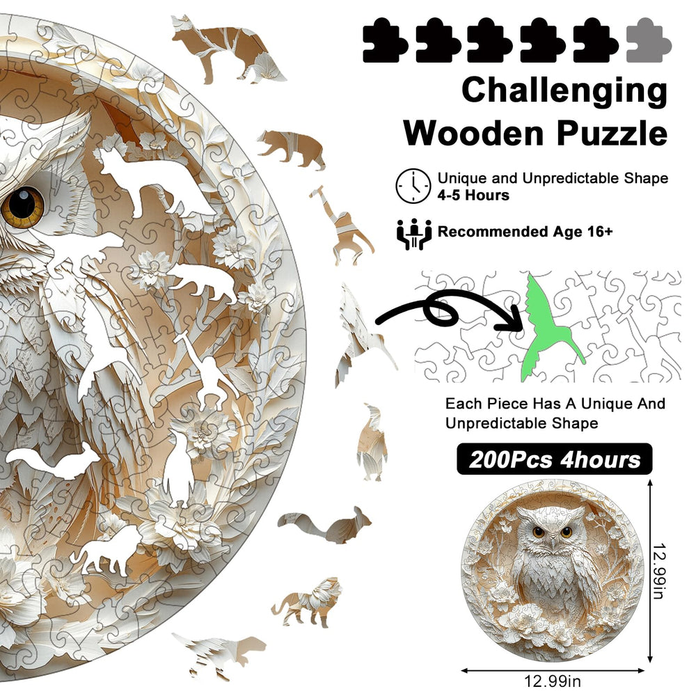 KIDSU circular 210-piece puzzle featuring a white owl and florals