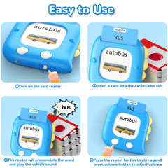 Kidzdo 520 bilingual flash cards featuring vehicles for interactive learning sessions.