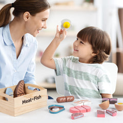 Kienvy fried egg wooden play food offers tactile cutting fun.