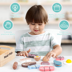 Kienvy steak wooden play food enhances storytelling in pretend dinners.