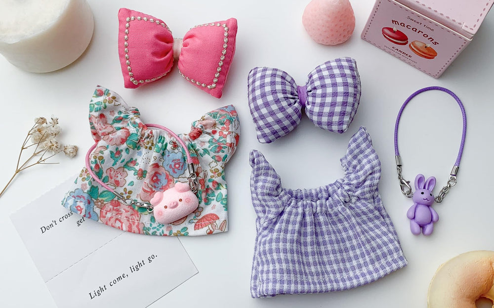 Kigrfv 17 cm doll dress set fabric closeup shows vibrant color and texture