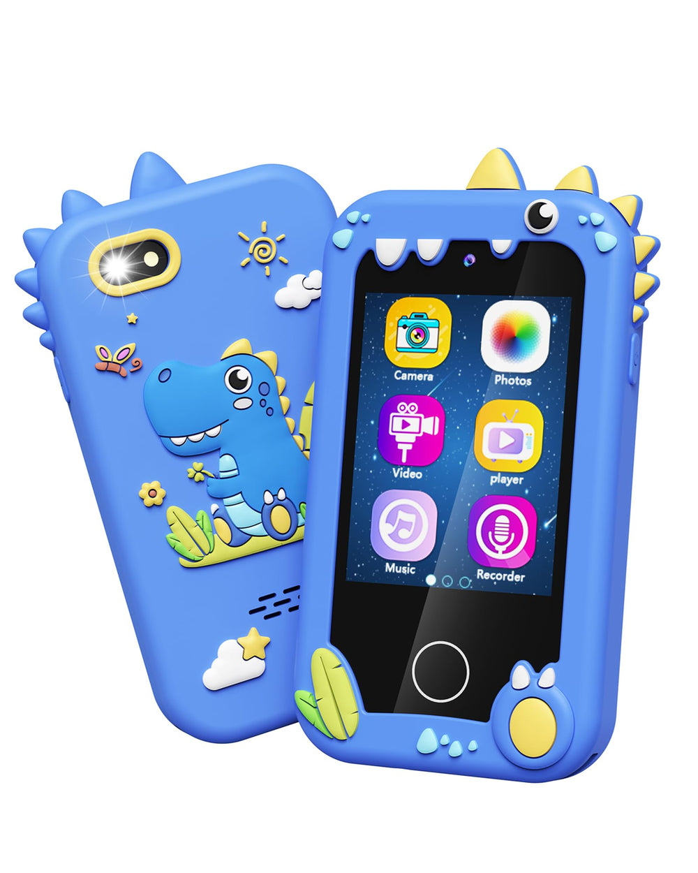 Kikapabi Kids Smart Phone blue front view for imaginative play and learning.