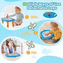 Kikidex magnetic drawing board back view highlights sturdy construction and safety features.
