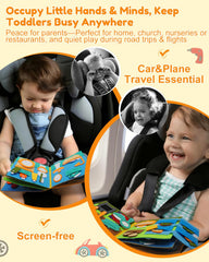 Kikiyaki Busy Book page dress-up promotes fine motor skills through dress-up activities