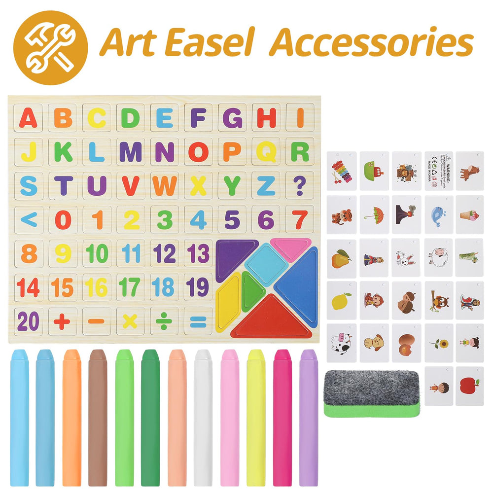 Kileubuto easel with magnetic letters and numbers for hands-on learning.