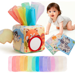 KILGICO Baby Tissue Box Toy showing soft fabrics for tactile exploration