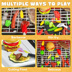 Kimicare Kids Grill Playset smoke and lights create immersive barbecue vibes.