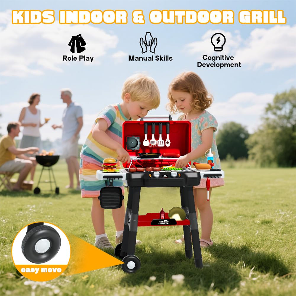 Kimicare Kids Grill Playset wheel enables mobile, flexible play sessions.