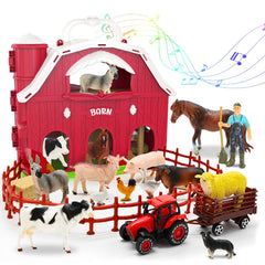 Kimicare Red Barn Toy Set with bright barn for imaginative farm play