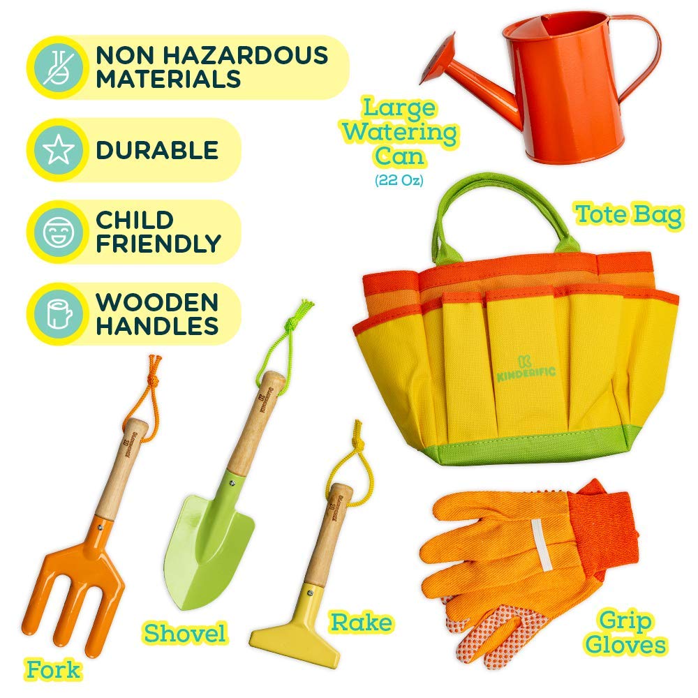 Kinderific Gardening Set watering can provides easy grip for kids watering.