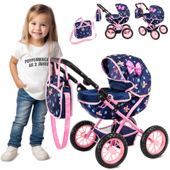 Kinderplay doll stroller base view with a roomy tub for up to 16-inch dolls.