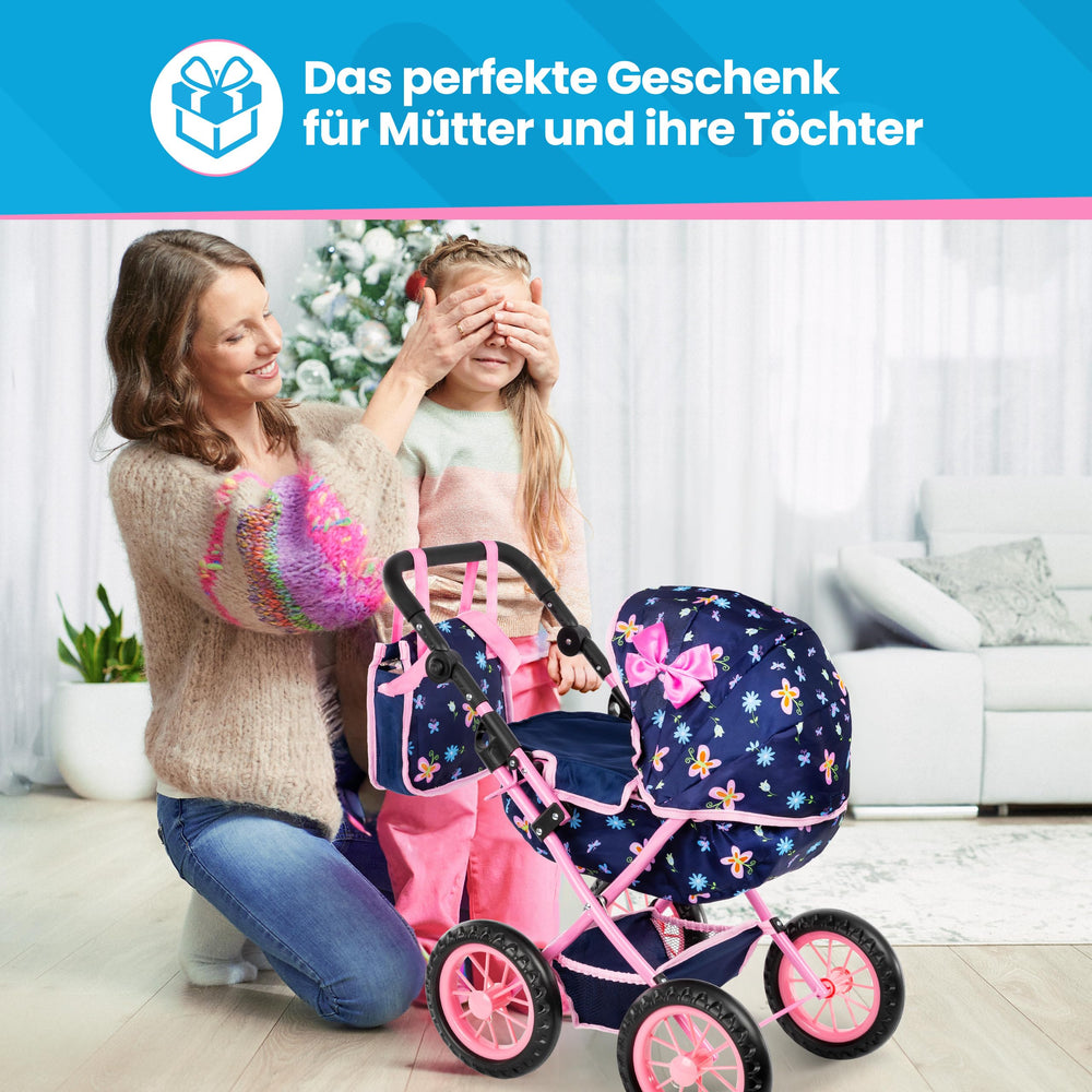 Kinderplay machine-washable fabric keeps the pram clean after play.