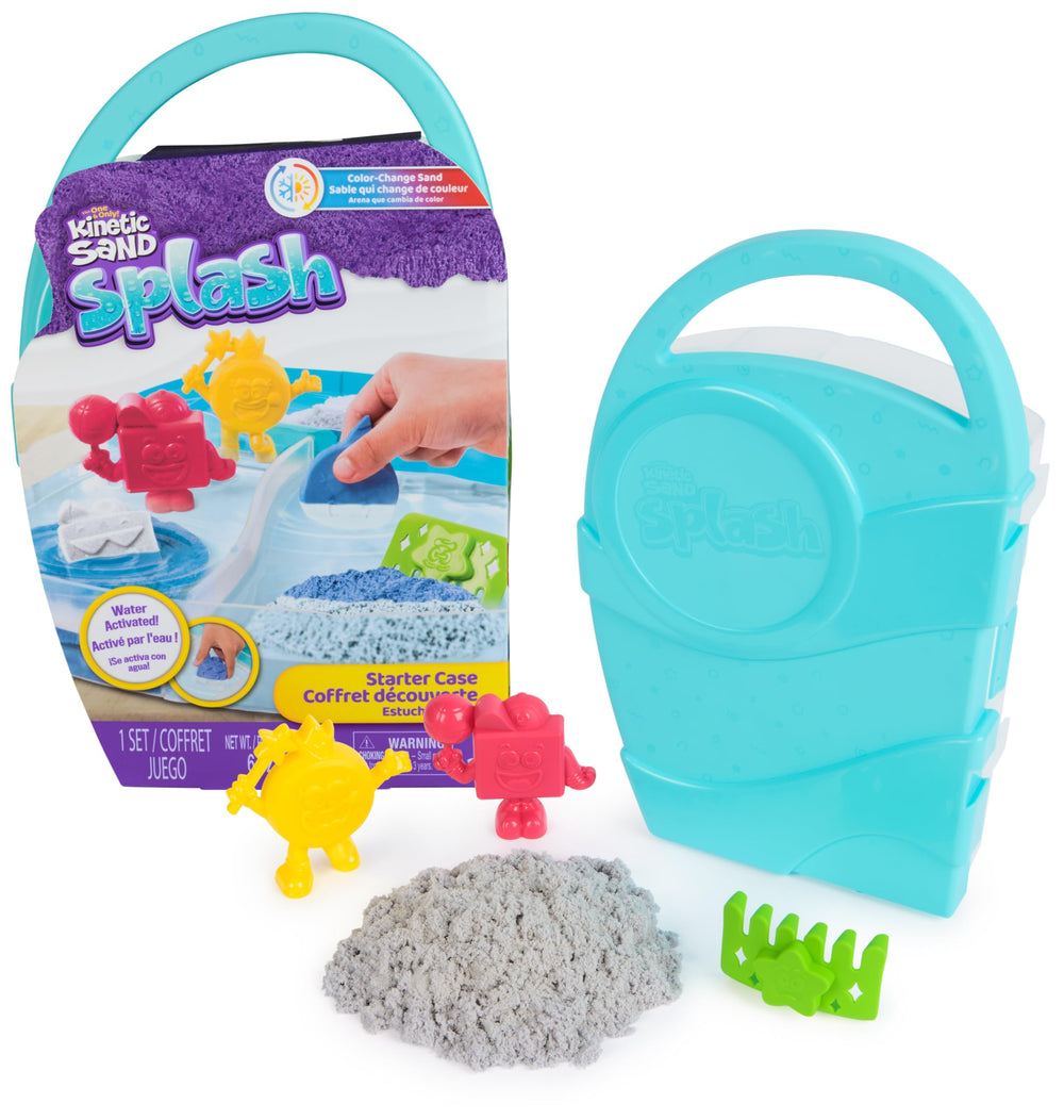 Kinetic Sand Splash case with color-change sand for creative play.