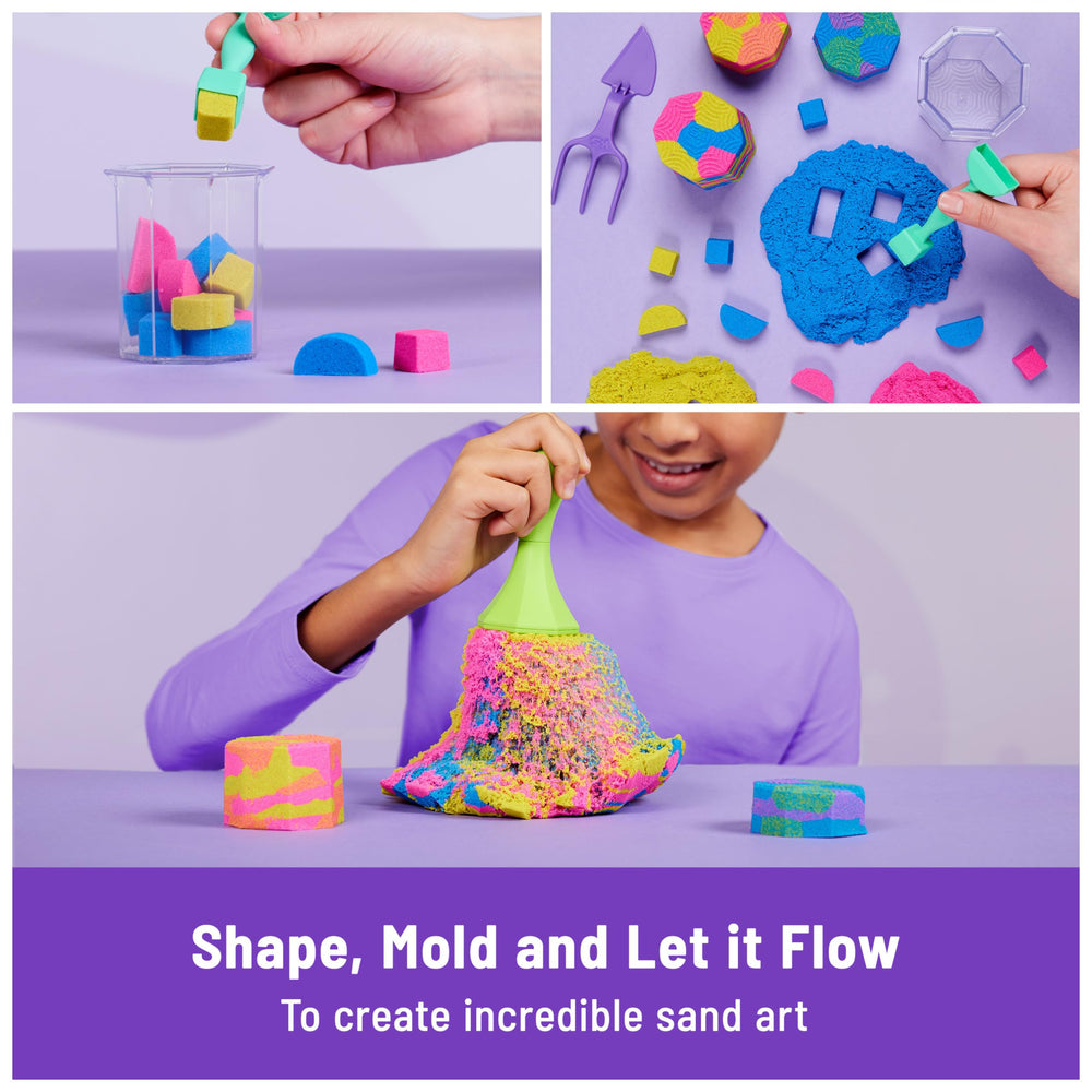 Kinetic Sand Squish N’ Create pink sand for layered art