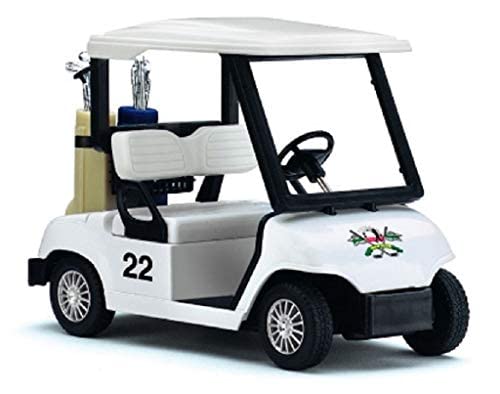 KiNSFUN golf cart interior detail showcases tiny moving clubs for realistic pretend golf play.