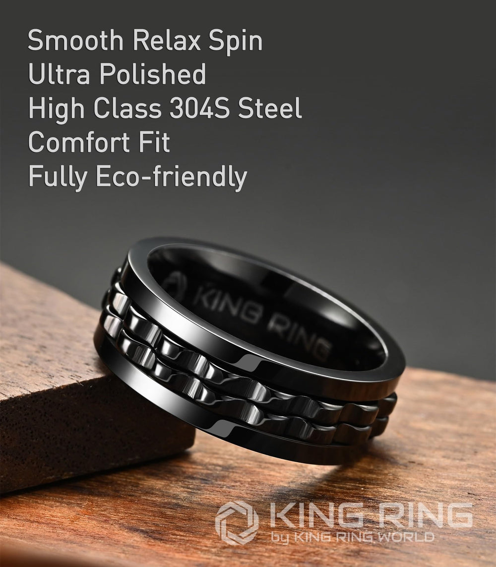 King Ring 304S steel fidget ring in black, ideal for all-day comfort and use.