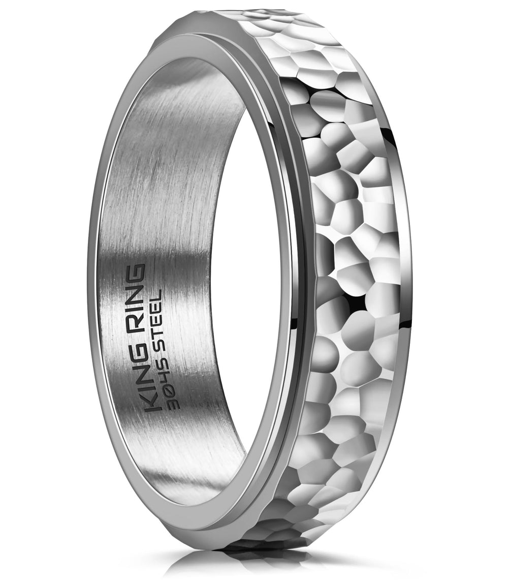 King Ring 6mm hammered spinner ring front view for smooth spin and focus