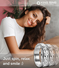King Ring 6mm hammered spinner ring packaging with branded soft bag