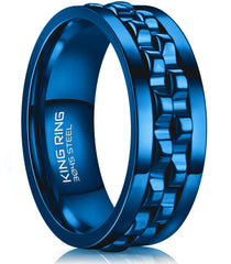 King Ring 8mm gear spinner blue closeup showing durable stainless steel and smooth spin.