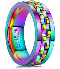 King Ring 8mm Gear Spinner Ring front view, durable stainless steel for daily wear.