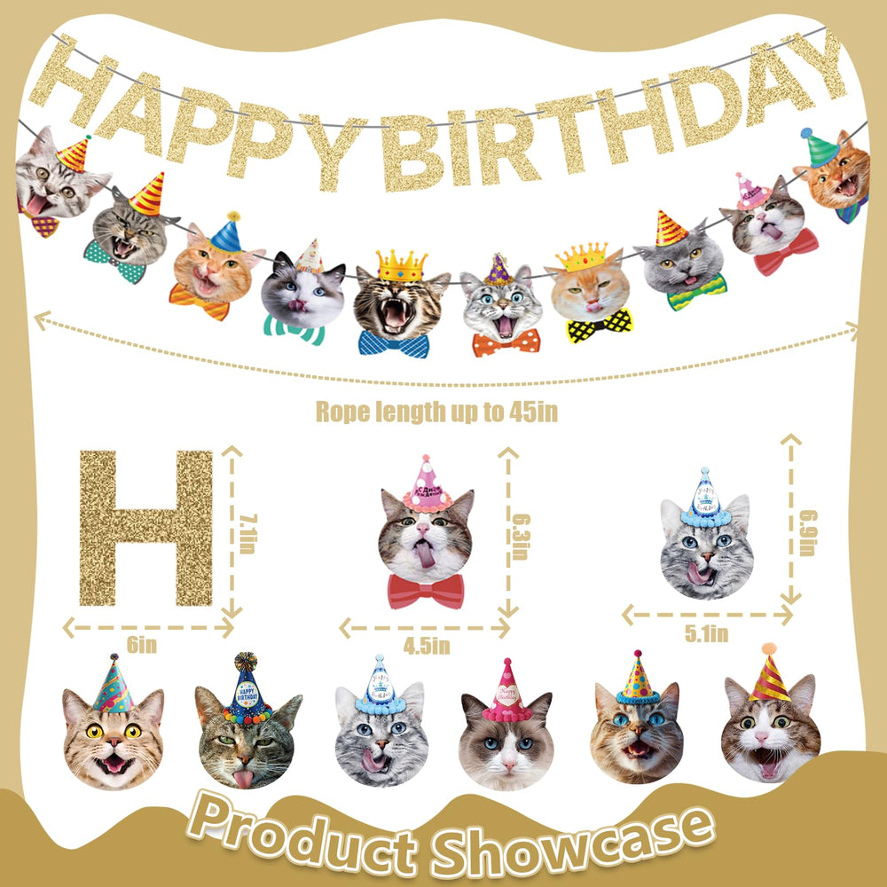 KingZONE Cat Happy Birthday Banner glitter foil print sparkles for photos.