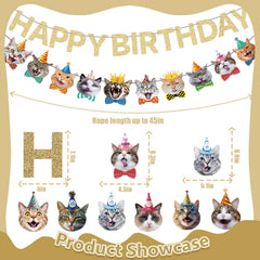KingZONE Cat Happy Birthday Banner glitter foil print sparkles for photos.