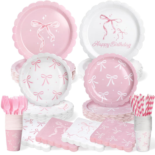 Kinovo pink bow 9-inch plate for main course at birthday party
