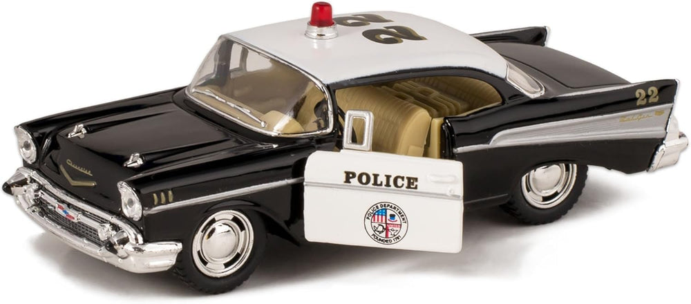 KiNSMART 1957 Chevy Bel Air Coupe pull-back action for interactive play.