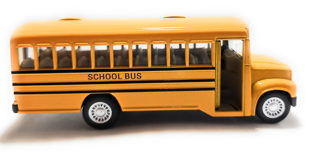 Gift-ready packaging for KiNSMART KiNSFUN yellow bus, ideal for gifting.