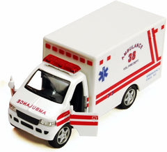 KiNSMART Rescue Ambulance with open doors enhances interactive pretend play.