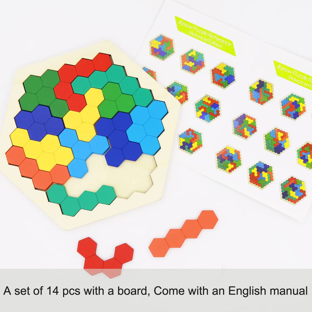 Kiouposy colorfully painted wooden puzzle pieces spread on table for imagination