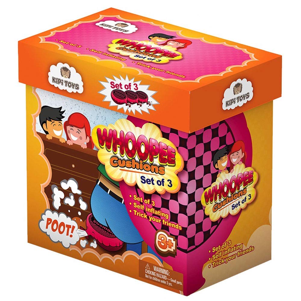 Kipi Toys Whoopee Cushion set of 3 with self-inflating design for quick, loud pranks.
