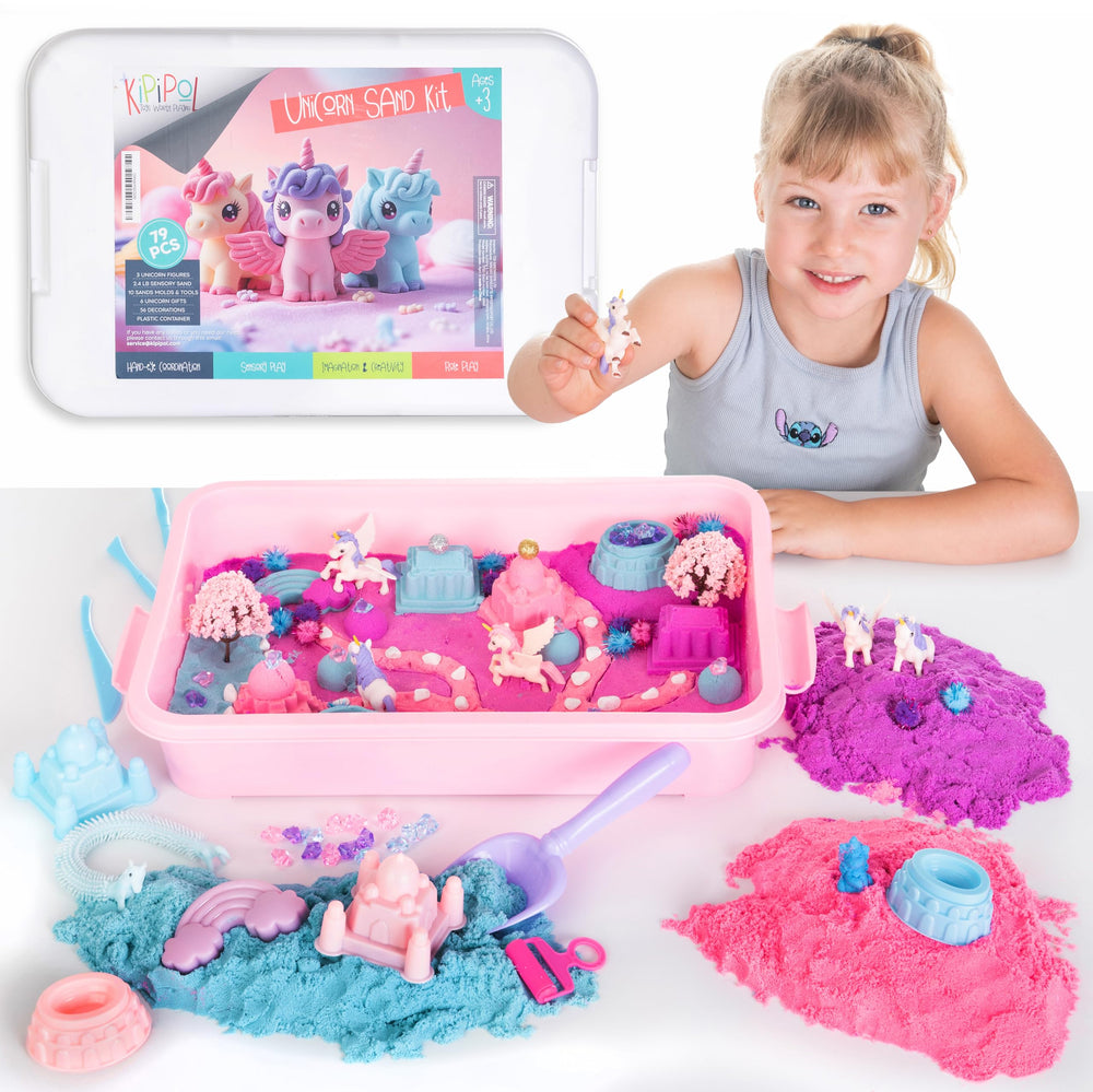 Kipipol unicorn sensory bin with storage box for organized, mess-free play.
