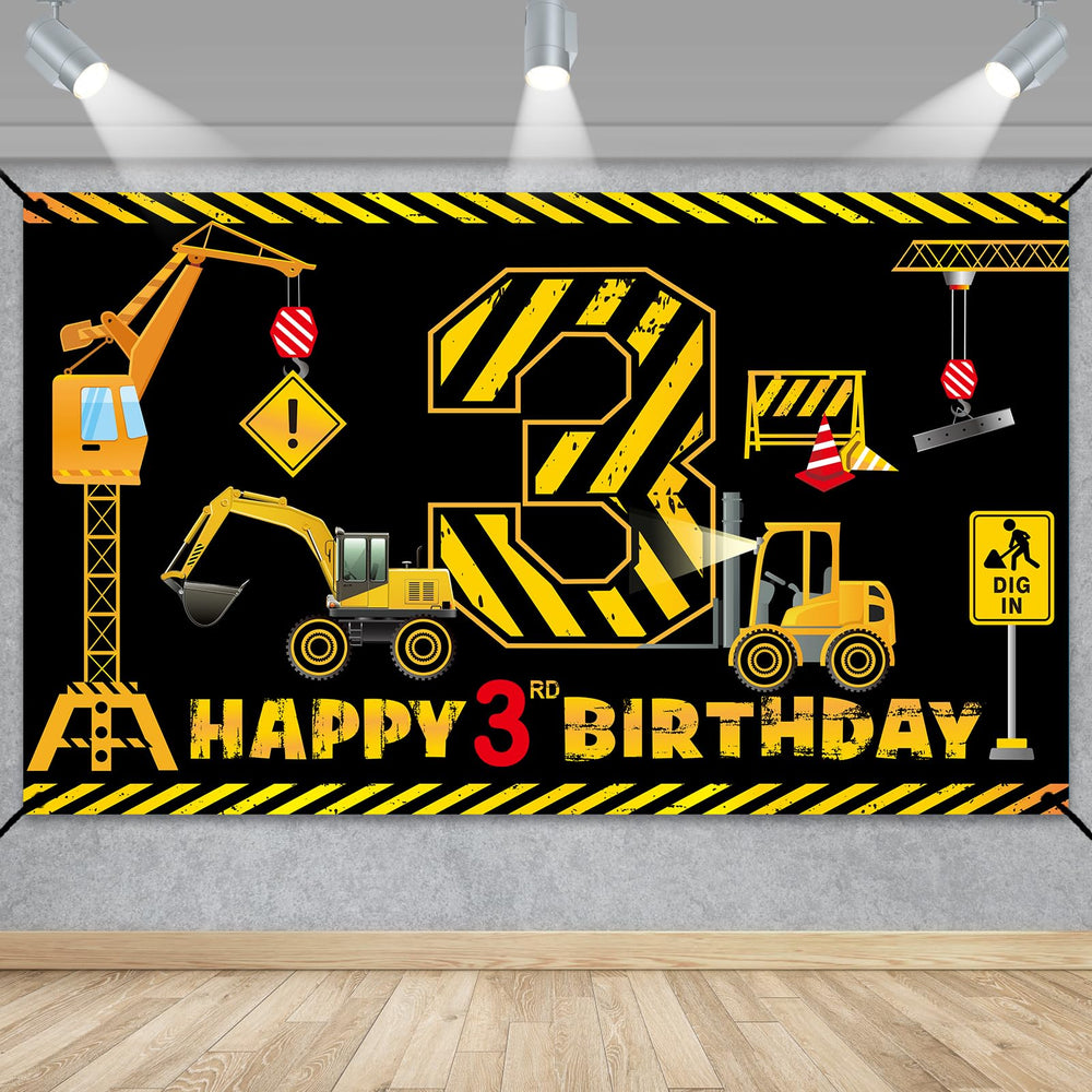 Kircirx excavator banner front view with bold 3 for quick party setup.
