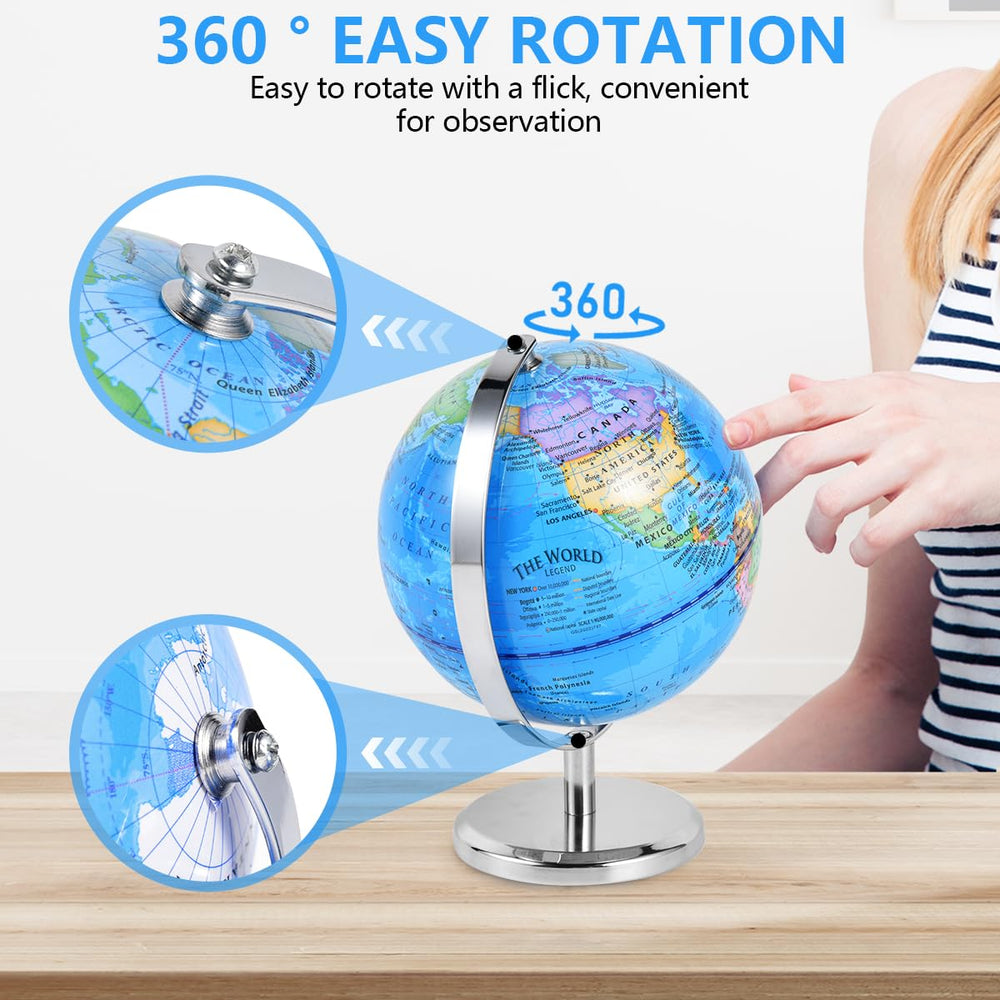 KISEER detailed world map globe highlights continents and oceans for geography exploration