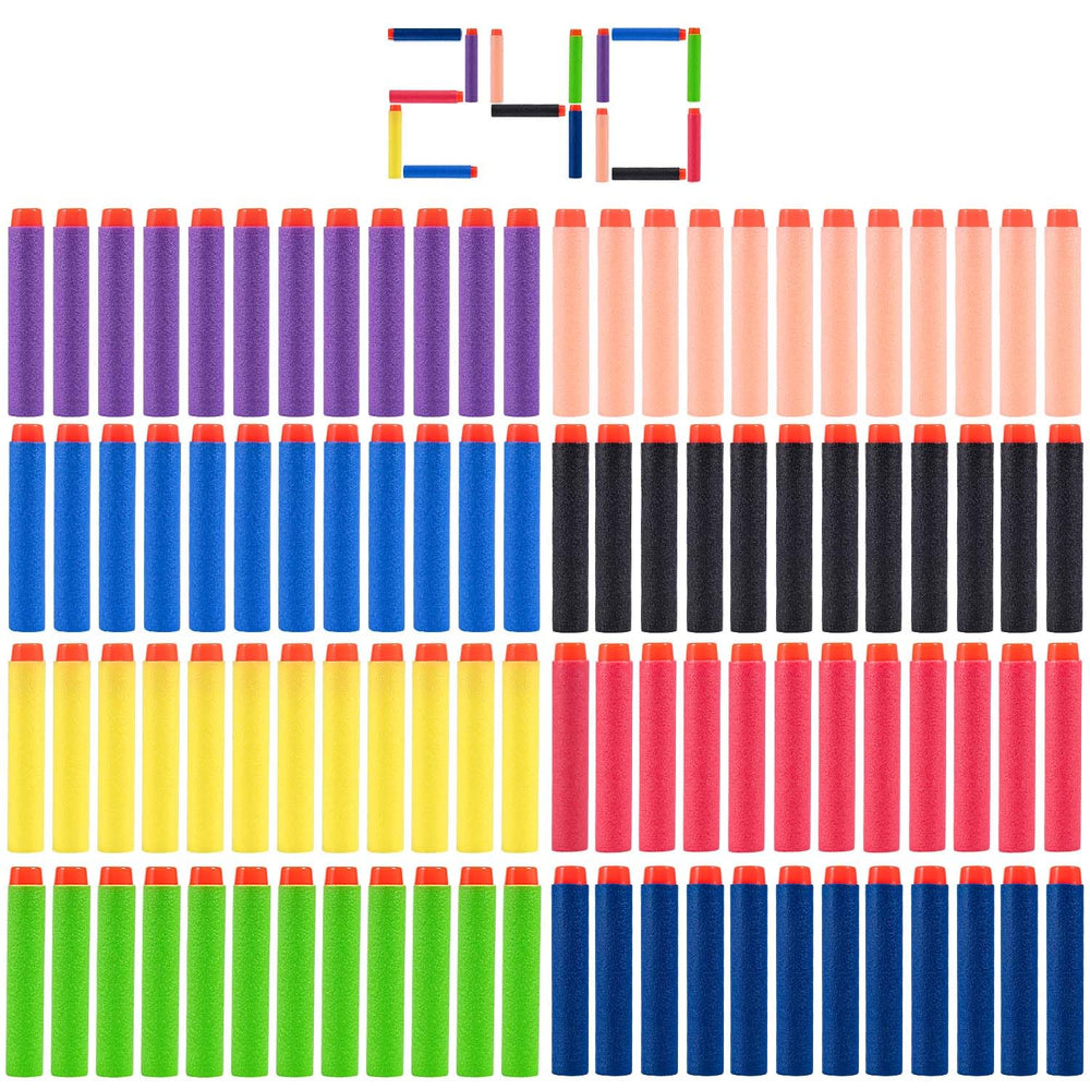 KISEER Nerf darts 240-pack in eight colors for safe, kid-friendly play.