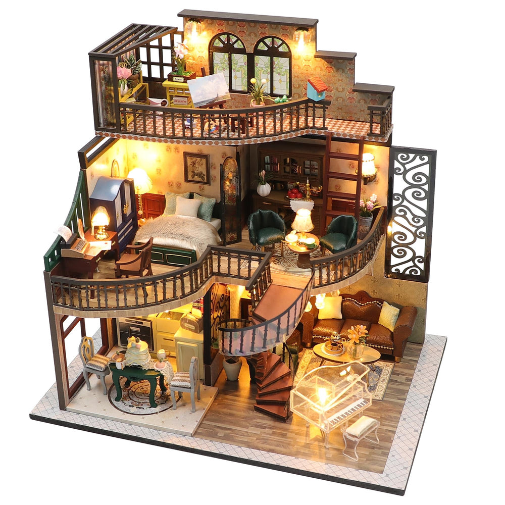 Kisoy DIY Miniature House Kit assembly scene with precision-cut pieces for a calming project
