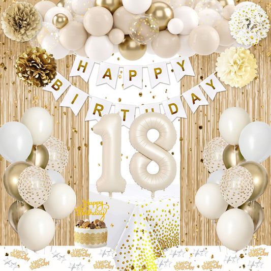 KISPATTI sand white gold balloons create an elegant backdrop for 18th birthday celebrations.