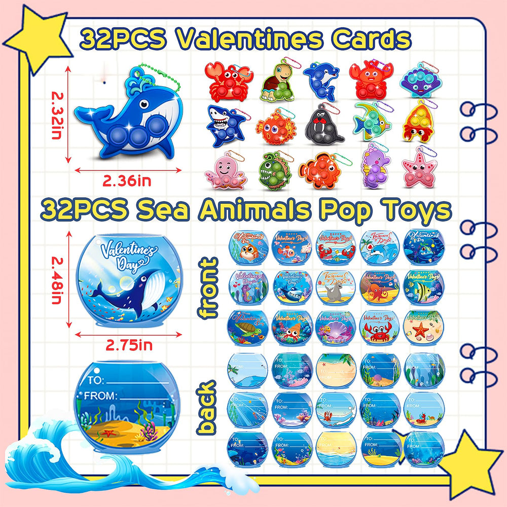 Kiss Monkey valentines cards with sea animals, durable and kid-friendly.
