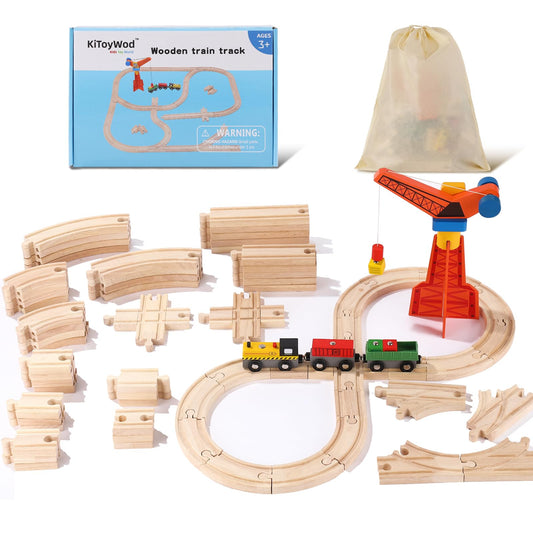KiToyWod wooden train track set with 62 pieces layout for creative play