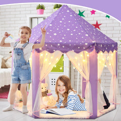 KIXINWA 55x53 inch princess tent with spacious interior for multiple kids.