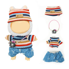 KIYEREE Lububu 17cm doll outfit with blue pants for stylish dress-up play.