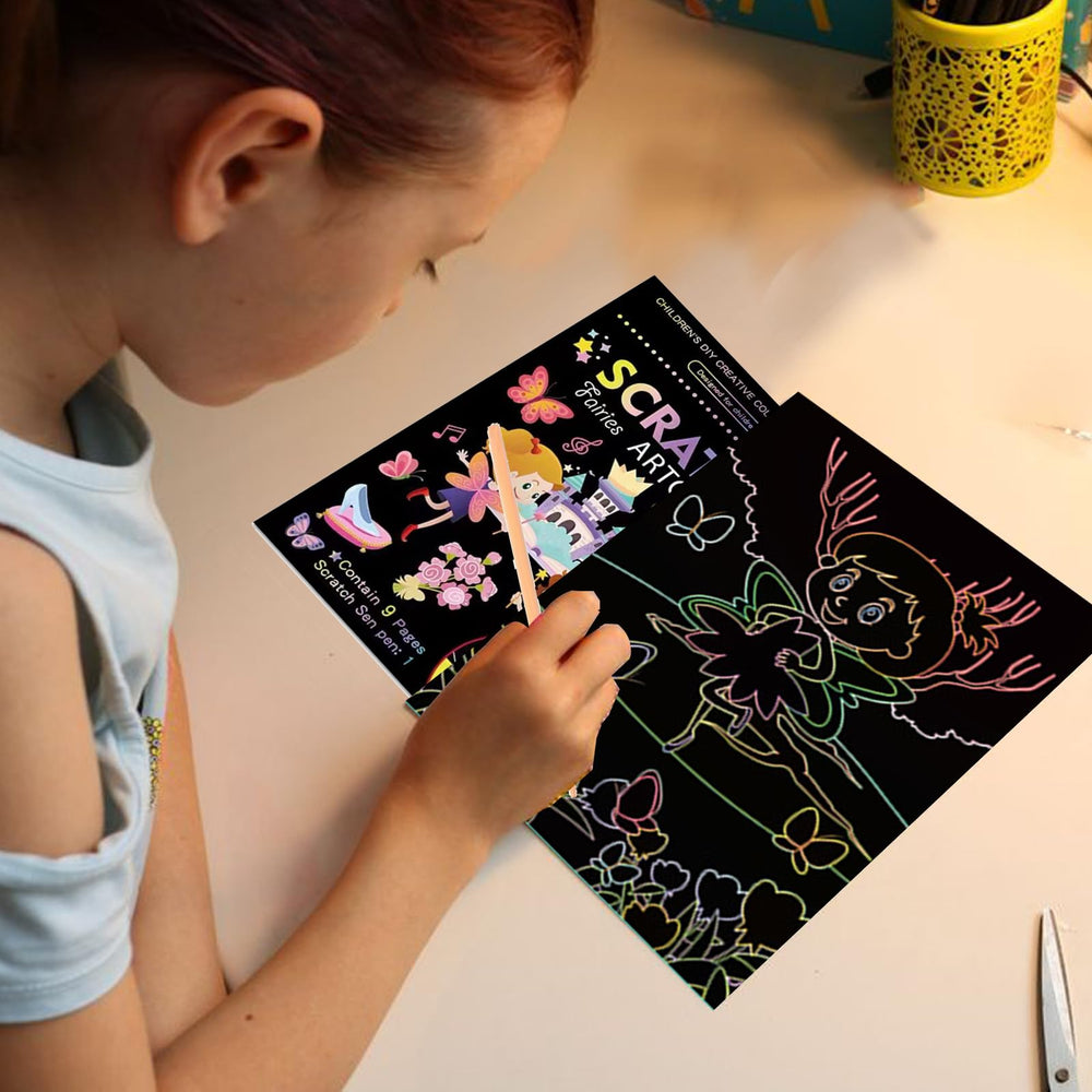 Kizcmvre Wooden scratchers in hand enable precise detailing for young artists.