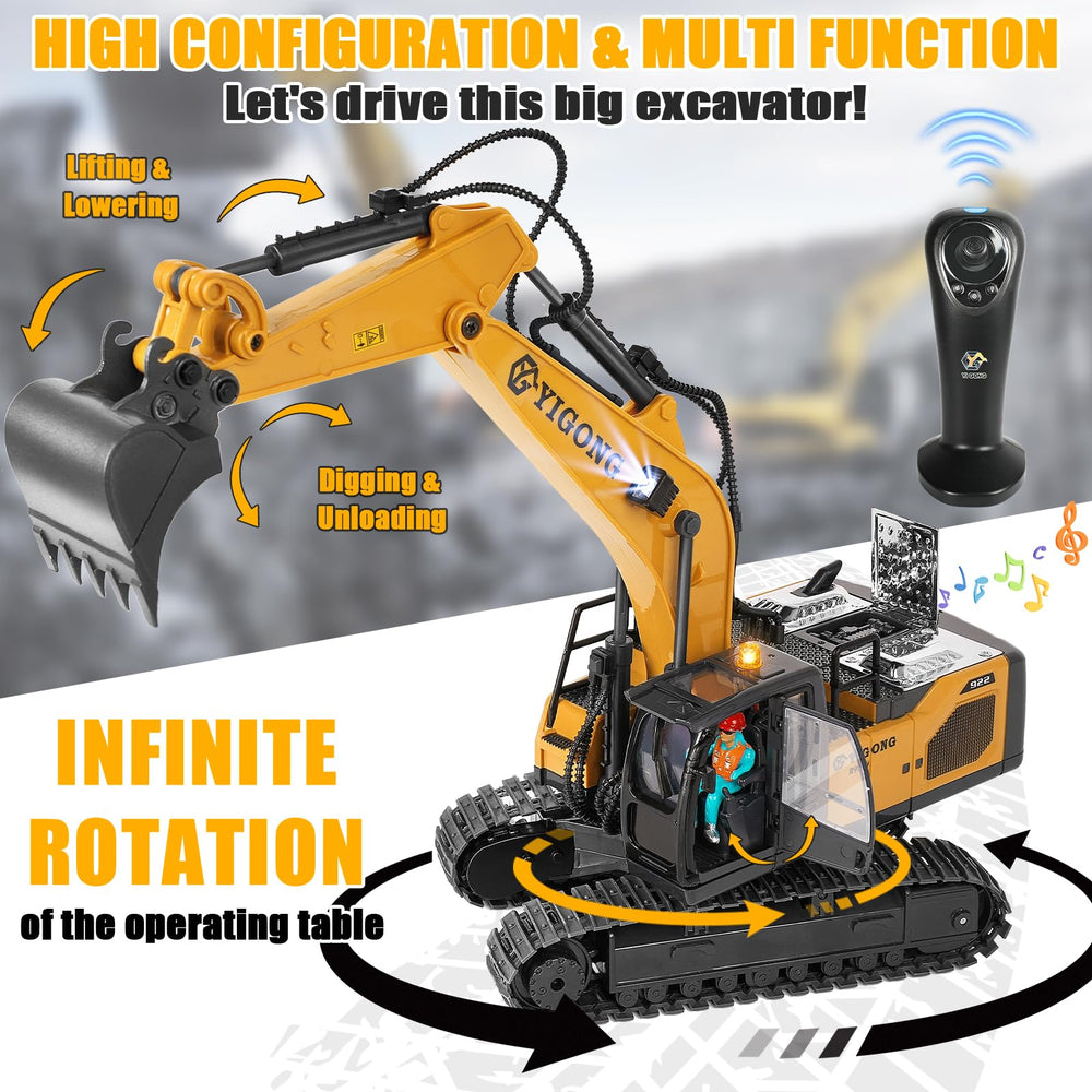 KIZJORYA RC excavator with metal shovel for durable digging play.